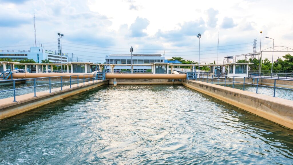 sand filtration tank at water treatment plant